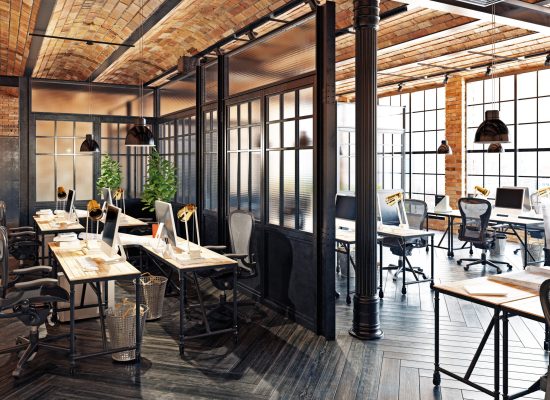 modern office interior design. Loft concept 3d rendering